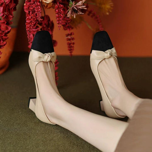 Women's Small Size Chunky Heels With Toe Cap FS331