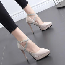 Women's Small Size Cross Strap Satin Platform Heels TS99