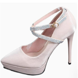 Women's Small Size Cross Strap Satin Platform Heels TS99