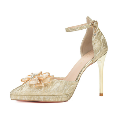 Women's Small Size Glitter Ankle Strap High Heels FS182