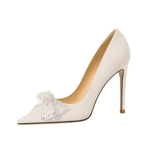 Women's Small Size Glitter Heels With Bow FS293