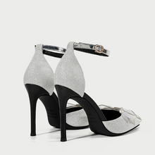 Women's Small Size Glitter Metal Ankle Strap Dress Heels MS293