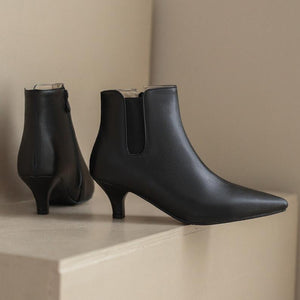 Women's Small Size Kitten Heel Pointy Ankle Boots AP11