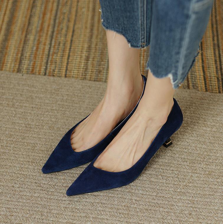 Women's Small Size 3-5 Leather Kitten Heel Shoes FS354 US3(eu33)=UK1(215mm) / blue suede