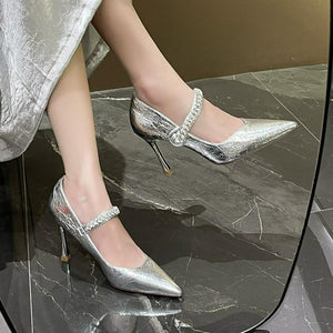 Women's Small Size Metallic Rhinestone Strap Shoes FS227