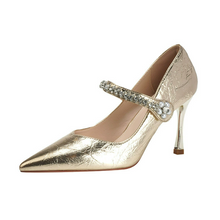 Women's Small Size Metallic Rhinestone Strap Shoes FS227
