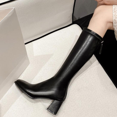 Mid Calf Back Zipper Boots Size US3 For Sale