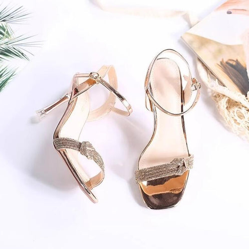 Women's Small Size Open Toe Rhinestone Strap Heels TS24