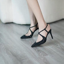 Women's Small Size Rhinestone Cross Strap Dress Heels AW2619