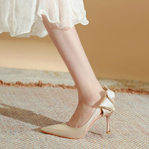 Women's Small Size Satin Heels With Bow Tie TS92