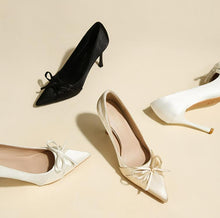 Women's Small Size Satin Heels With Bow Tie AW2645