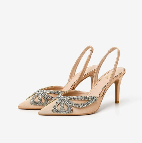 Women's Small Size Slingback Heels With Rhinestone Buckle MS374