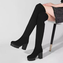 Women's Small Size Slip On Chunky Heel Long Boots TS94