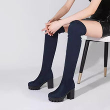 Women's Small Size Slip On Chunky Heel Long Boots TS94