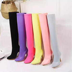 Women's Small Size Stretch Pointy Long Boots TS82