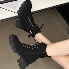 Women's Small Size Thicksole Lace Up Block Short Boots MS315