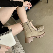 Women's Small Size Thicksole Lace Up Block Short Boots MS315