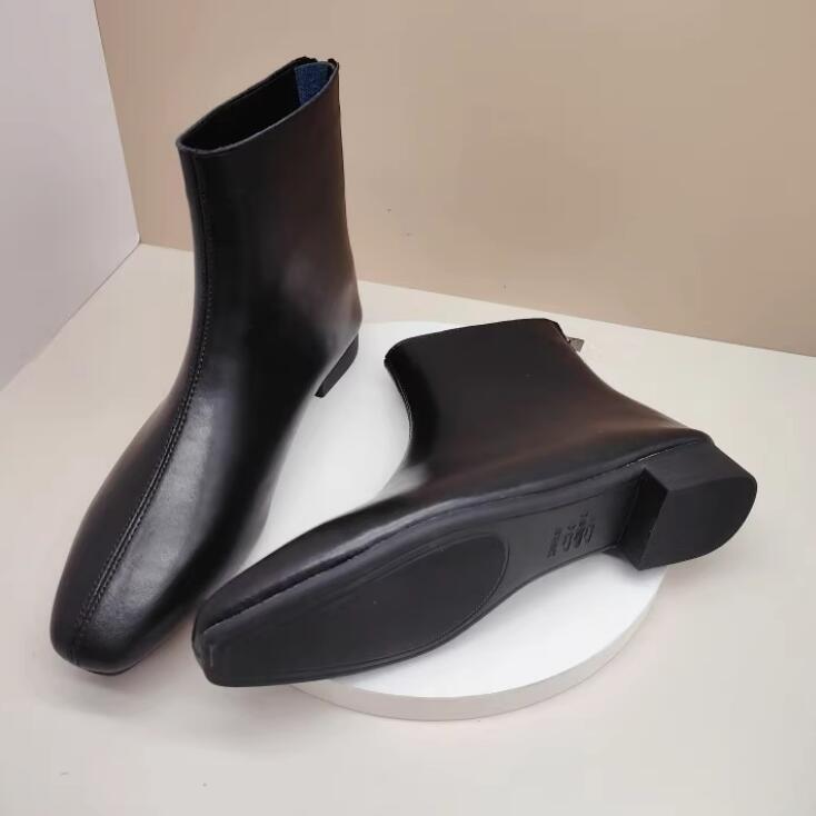 Women's Square Toe Block Low Heel Leather Boots TS254 - AstarShoes