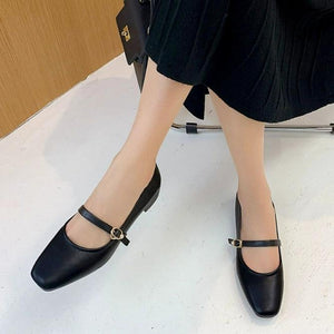 Women's Square Toe Block Low Heel Shoes FS100