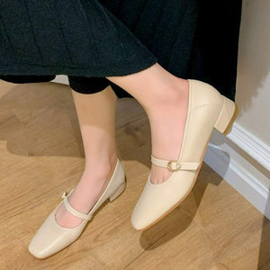 Women's Square Toe Block Low Heel Shoes FS100