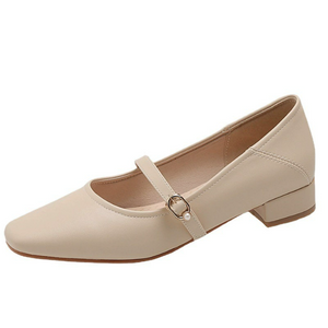 Women's Square Toe Block Low Heel Shoes FS100