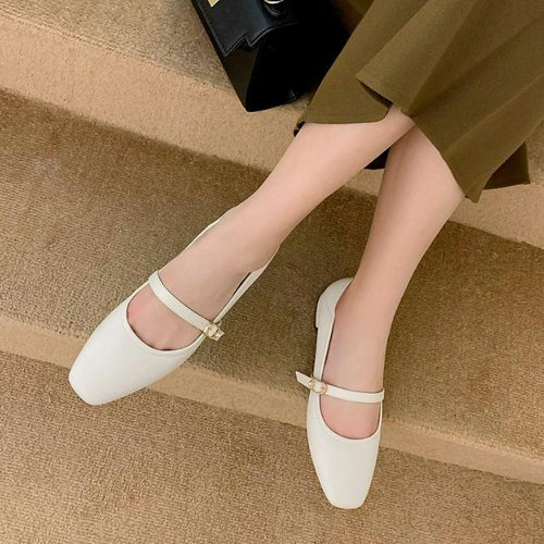 Women's Square Toe Block Low Heel Shoes FS100