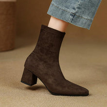 Women's Stretch Suede Block Chunky Short Boots FS300