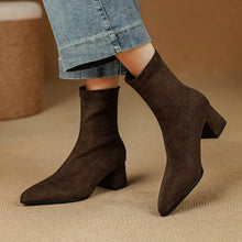 Women's Stretch Suede Block Chunky Short Boots FS300