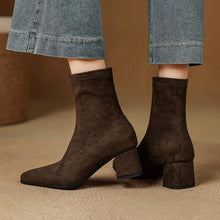 Women's Stretch Suede Block Chunky Short Boots FS300