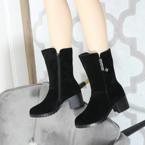 Womens Petite Suede Leather Mid Calf Boots DS31