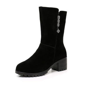 Womens Petite Suede Leather Mid Calf Boots DS31