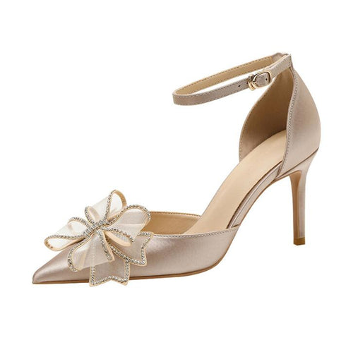 Ankle Strap Heeled Rhinestone Bow Sandals Dina