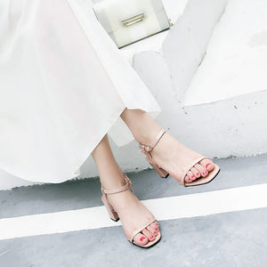 Block Heel Patent Sandals For Small Feet DS317