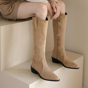 Block Heel Pointy Long Boots GS235