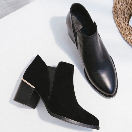 Women's Slip on Chunky Heel Side Zipper Ankle Booties AS39