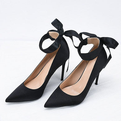 Silk Satin Heels With Bow Tie US3(eu33) For Sale