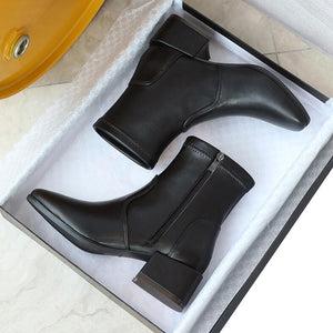 Petite Block Heel Slip On Ankle Boots GS195