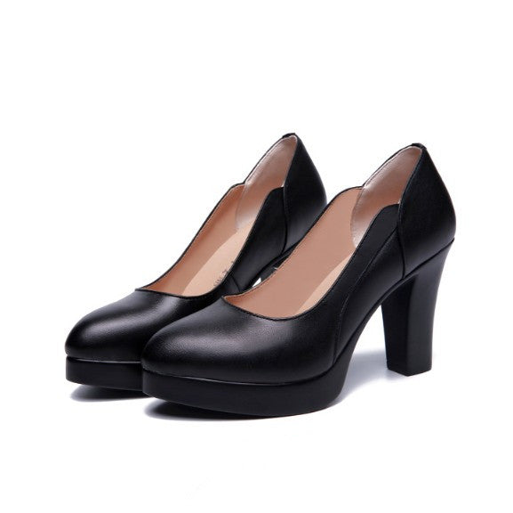 7.5CM black high heels, full genuine leather, versatile - Shop karineshoes High  Heels - Pinkoi
