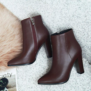 Petite Chunky High Heel Pointy Ankle Boots GS179