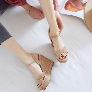 Petite Cross Strap Summer Wedge Heels DS229