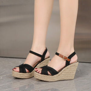 Petite Feet Criss Cross Strap Peep Ankle Buckle Wedge Shoes SS21