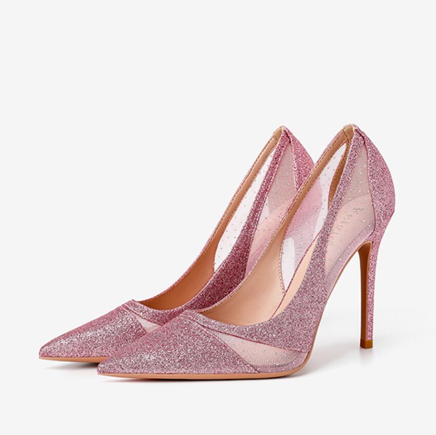 Petite Glitter Lace Mesh Dress Heel Shoes GS373