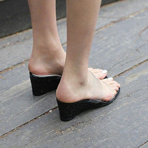 Petite Glitter Wedge Heel Clear Sandals DS205