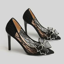 Petite Lace Mesh High Heels With Bow Tie GS16