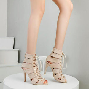 Petite Lace Up Peep High Heels GS159