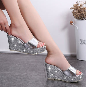 Petite Open Toe Glitter Wedges GS75