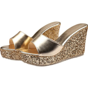 Petite Open Toe Glitter Wedges GS75