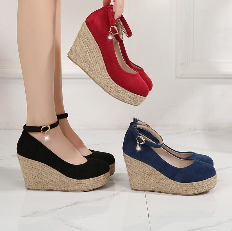 Petite Platform Wedge Heel Ankle Strap Shoes GS363 AstarShoes