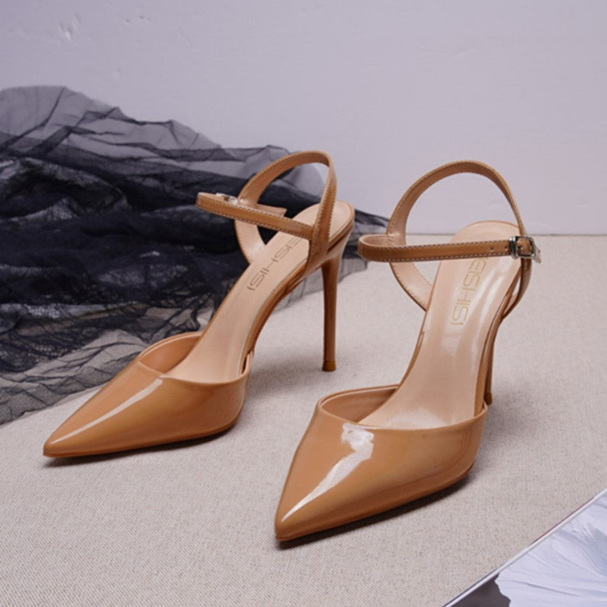 Petite Pointed Ankle Strap Patent Heels GS51