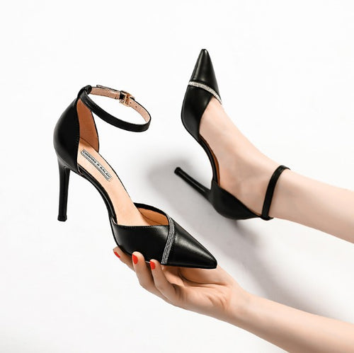 Petite Pointy Ankle Strap Leather Heels DS262